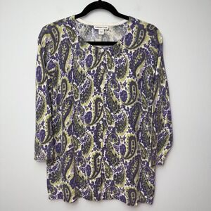 Coldwater‎ Creek Water Color Paisley Cardigan Button Front 3/4 Sleeve Large